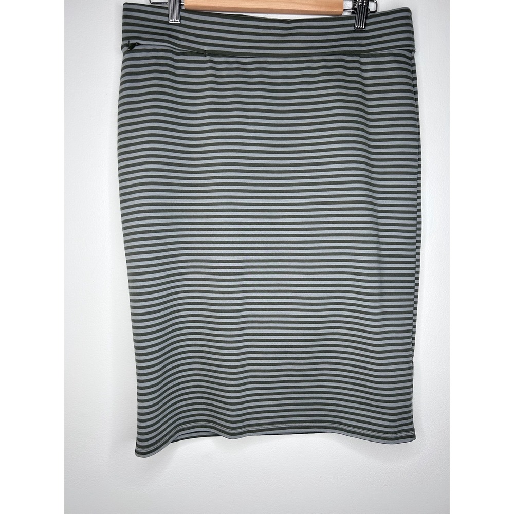 Toad & Co Striped Pencil Skirt Sz L Olive Green Gray Eco Knit L Outdoor Stretch